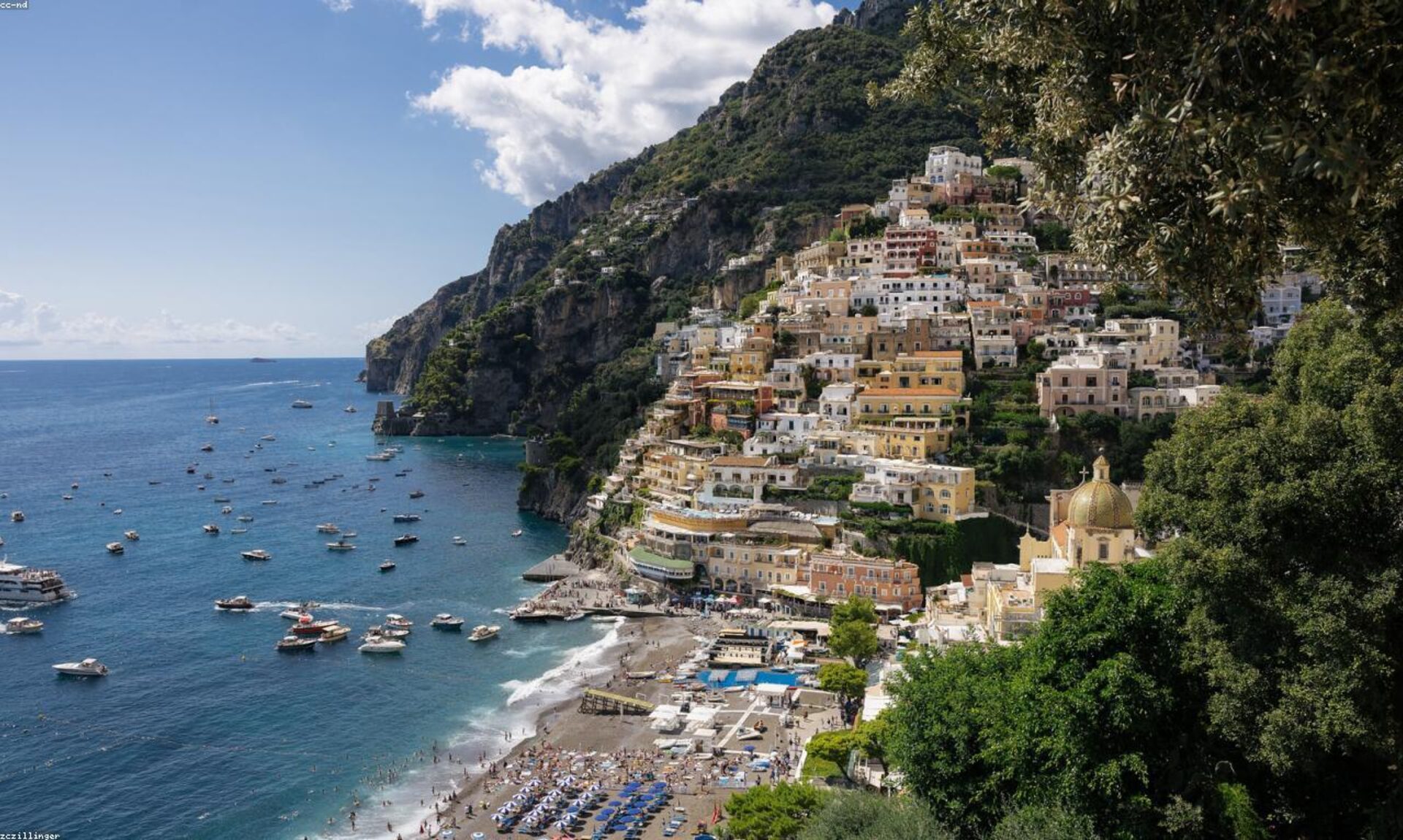 Aerial of a cliffside coastal town